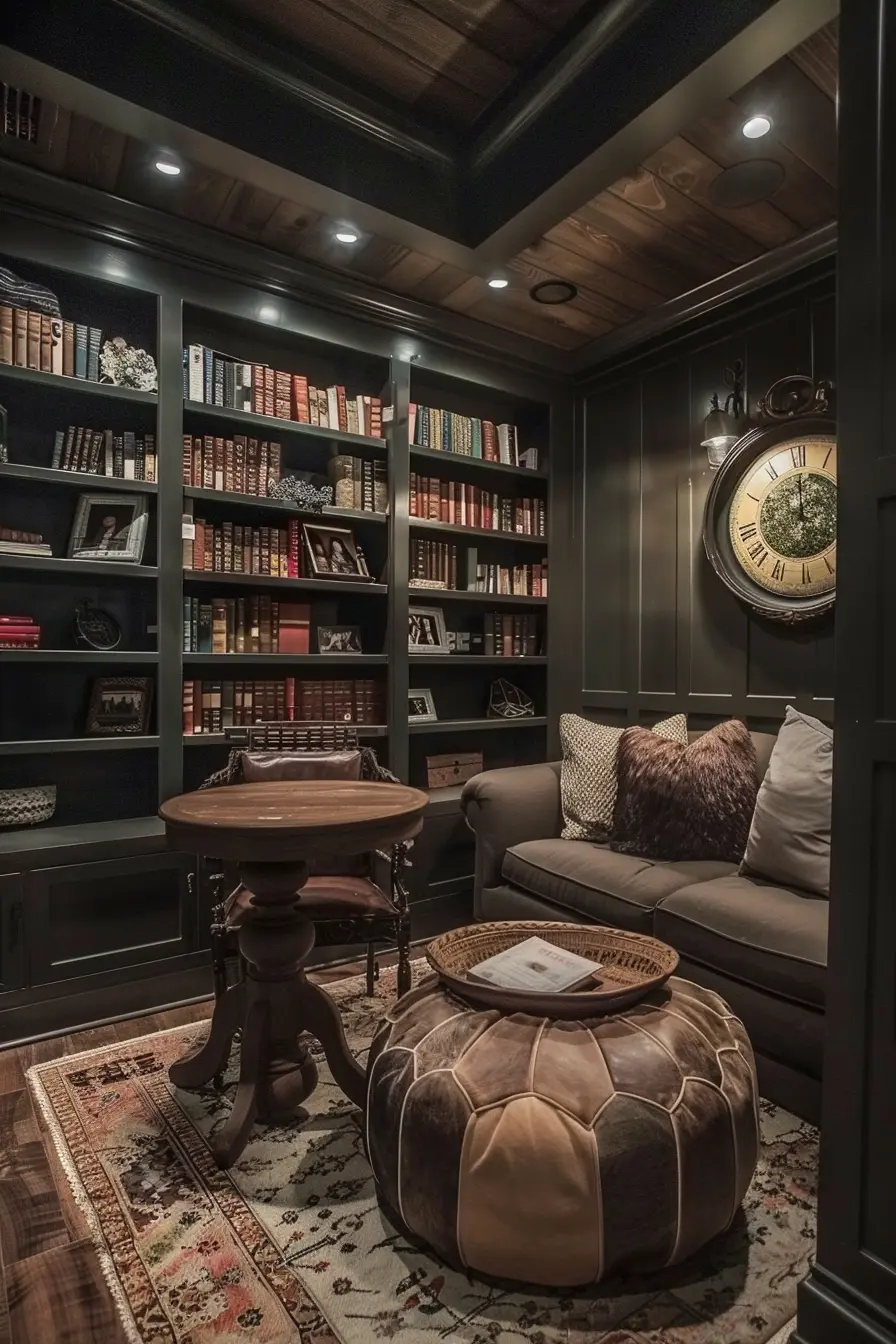Sleek-basement-wet-bar-with-hanging-glassware-storage